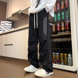 美式机能风条纹直筒裤男宽松休闲裤黑色潮牌运动裤K817-特P36，女装休闲裤，电商A076