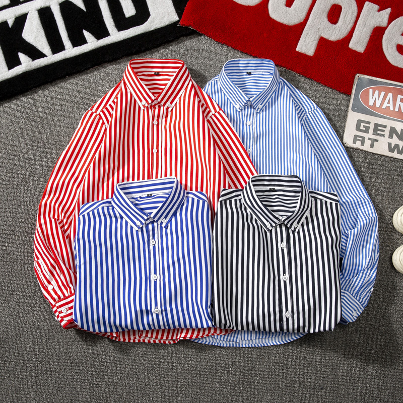 春夏裝條紋長袖襯衣男女士春夏季薄款韓版潮流休閒襯衫