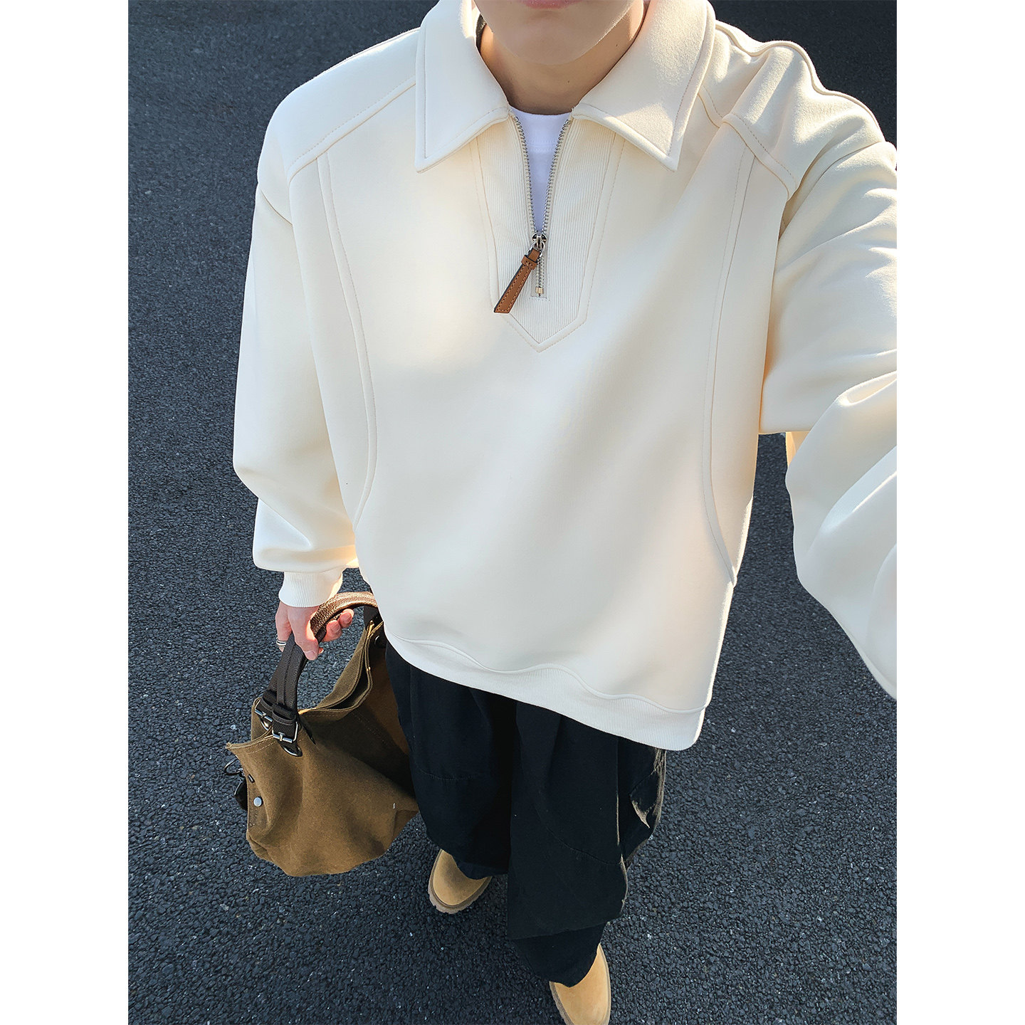 简约休闲风翻领半拉链卫衣男士肌理感长袖上衣WY5512-特P55,男装卫衣,电商A076