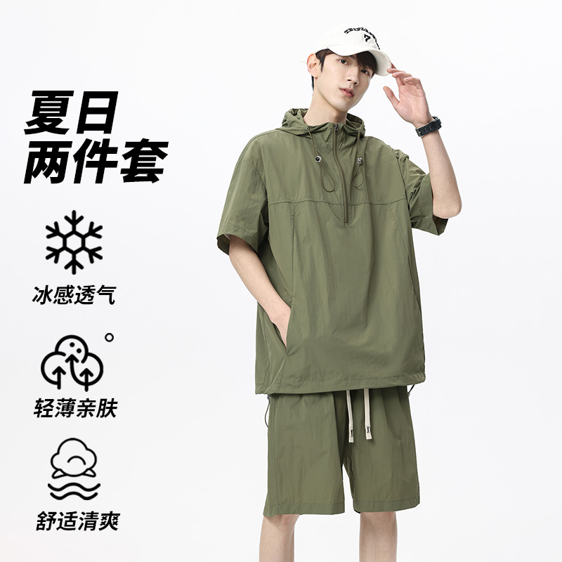 夏季新款时尚休闲套装薄款透气T恤短裤两件套无差价TZ2529-特P55，男装休闲套装，电商A076