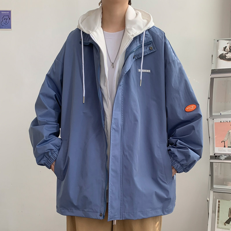 假两件连帽工装外套港风中性风宽松夹克ins新款25J,男装夹克,电商A076