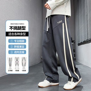 美式休闲裤男士宽松直筒长裤大码垂感运动裤秋季新款CK2576-特P39图片