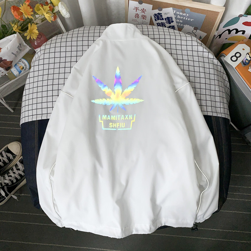 秋冬季夹克衣服外套中性风男女港风反光外套摆拍白底J图片