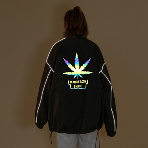 秋冬季夹克衣服外套中性风男女港风反光夜光外套立领6J