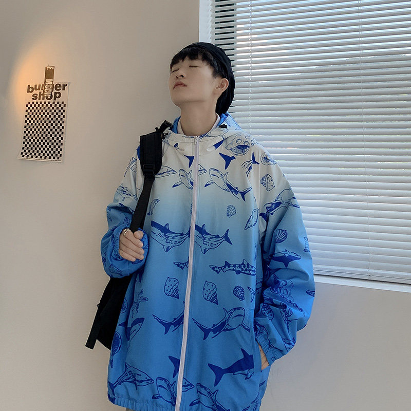 情侣外套男女秋季渐变色模特连帽夹克中性风港风17J,男装夹克,电商A076