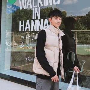 羽绒棉马甲男女秋冬情侣中性风坎肩大版外套港风模特17MJ12图片