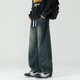 美式复古抽绳牛仔裤男宽松阔腿长裤水洗做旧百搭裤子NZ1233-特P52，男装牛仔裤，电商A076