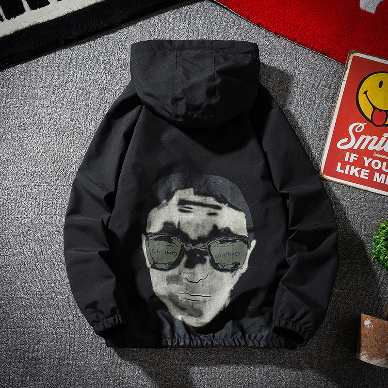 Autumn jacket men's Spring Fashion face print teenage Hooded Jacket windbreaker