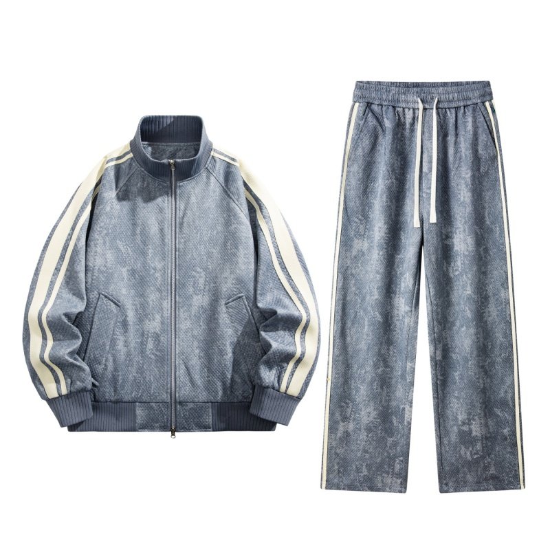 美式复古休闲运动套装男春季宽松立领夹克长裤两件套2507-特P110，男装夹克，电商A076