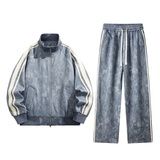 美式复古休闲运动套装男春季宽松立领夹克长裤两件套2507-特P110，男装夹克，电商A076