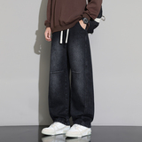 美式复古风弯刀牛仔裤男宽松直筒阔腿长裤水洗做旧NZ1233-特P52，男装牛仔裤，电商A076