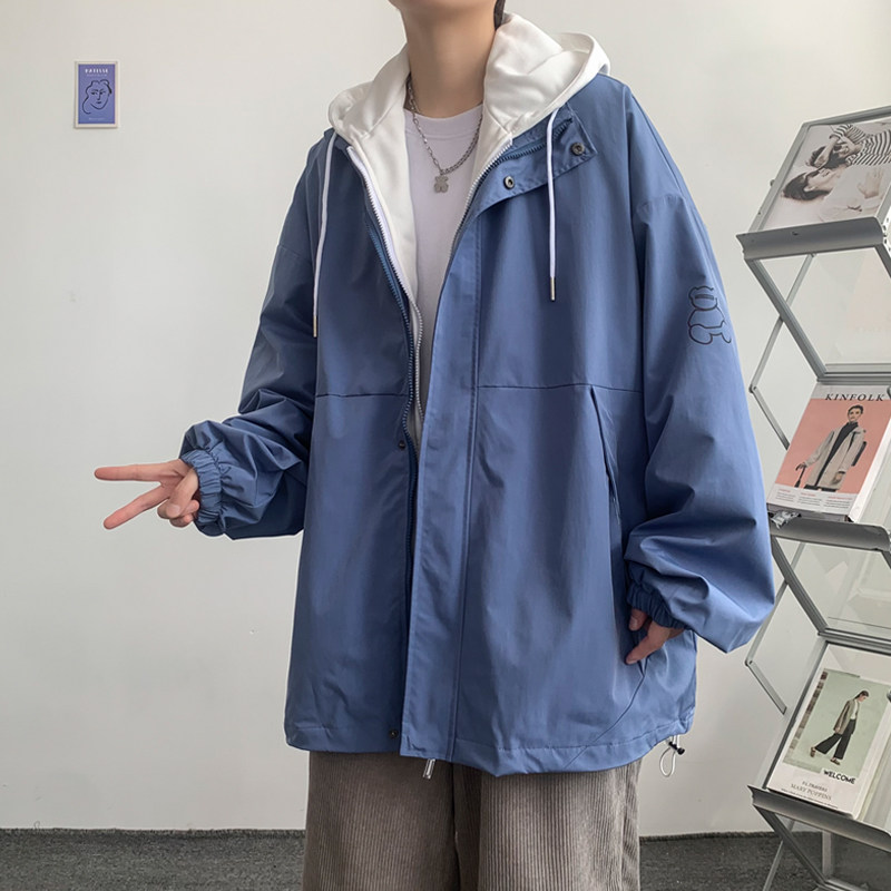 假两件连帽工装外套港风中性风宽松夹克ins新款25J,男装夹克,电商A076