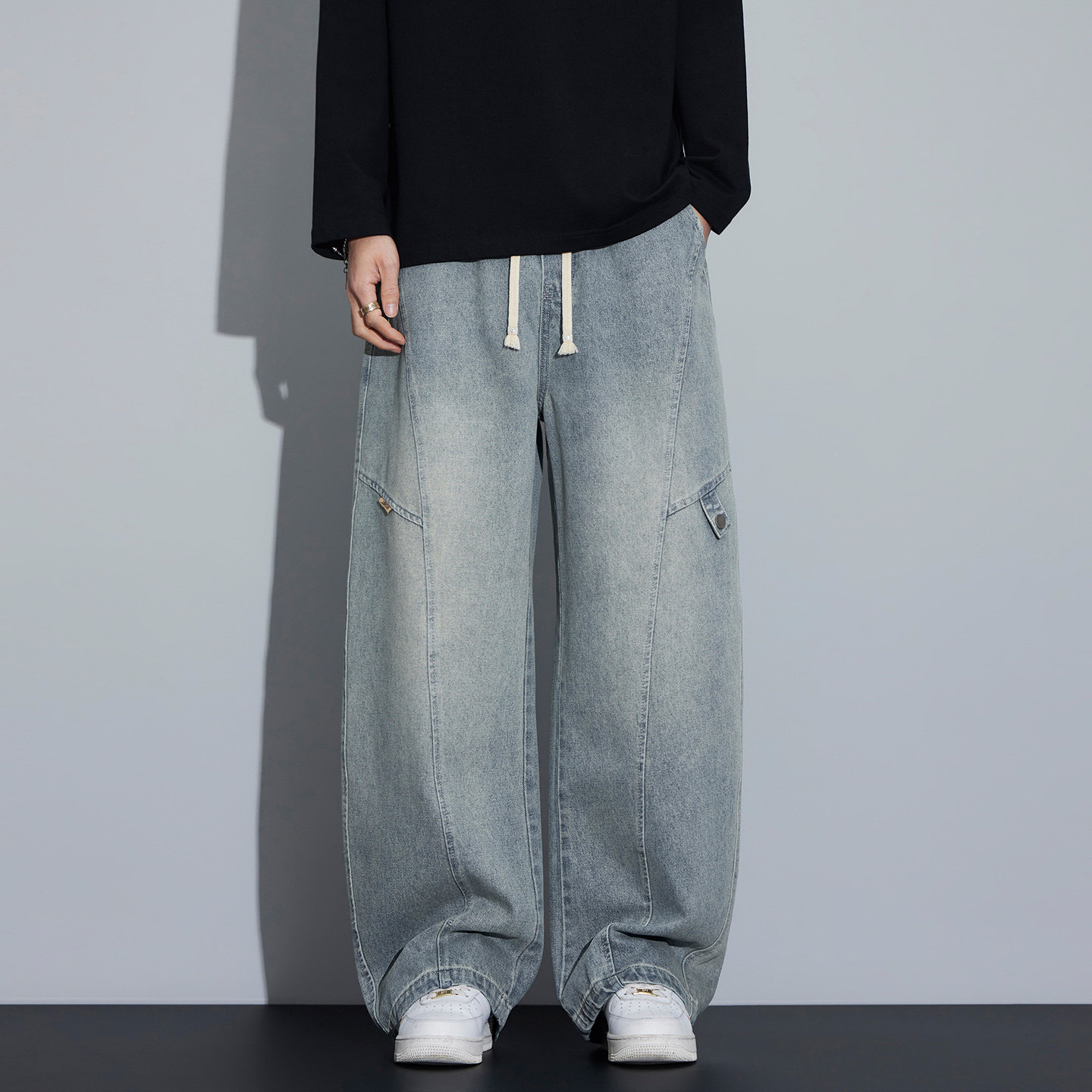 弯刀牛仔裤男2026春季新款宽松美式高街阔腿工装长裤NZ6662-特P53，男装牛仔裤，电商A076