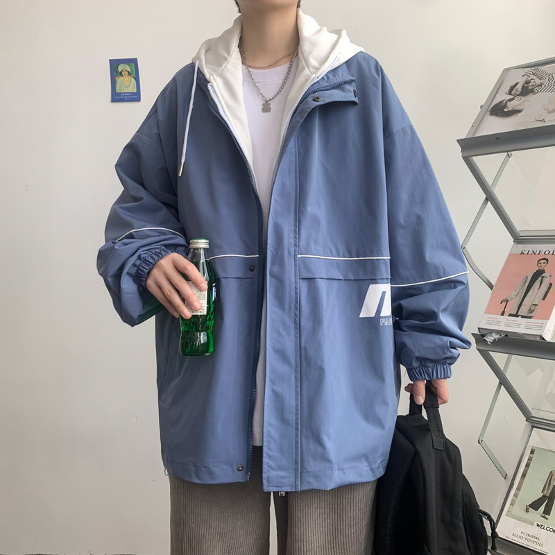 假两件连帽工装外套港风中性风宽松夹克ins新款13J,男装夹克,电商A076
