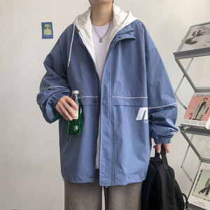 假两件连帽工装外套港风中性风宽松夹克ins新款13J
