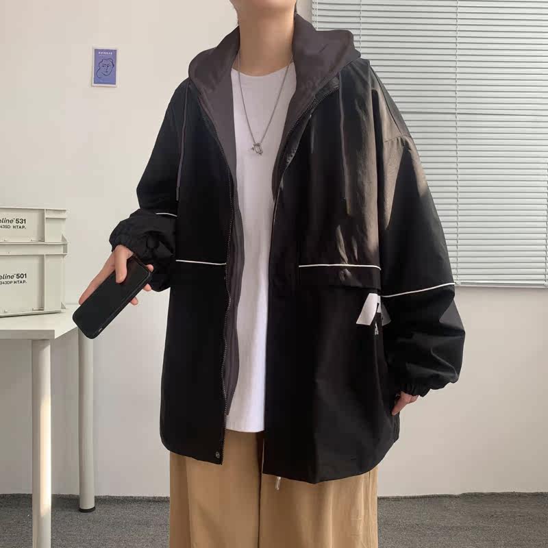假两件连帽工装外套港风中性风宽松夹克ins新款15J,男装夹克,电商A076