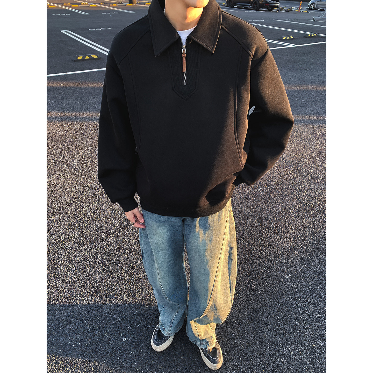 简约休闲风翻领半拉链卫衣男士肌理感长袖上衣WY5512-特P55,男装卫衣,电商A076