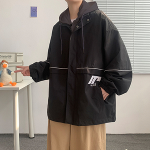 假两件连帽工装外套港风中性风宽松夹克ins新款11J图片