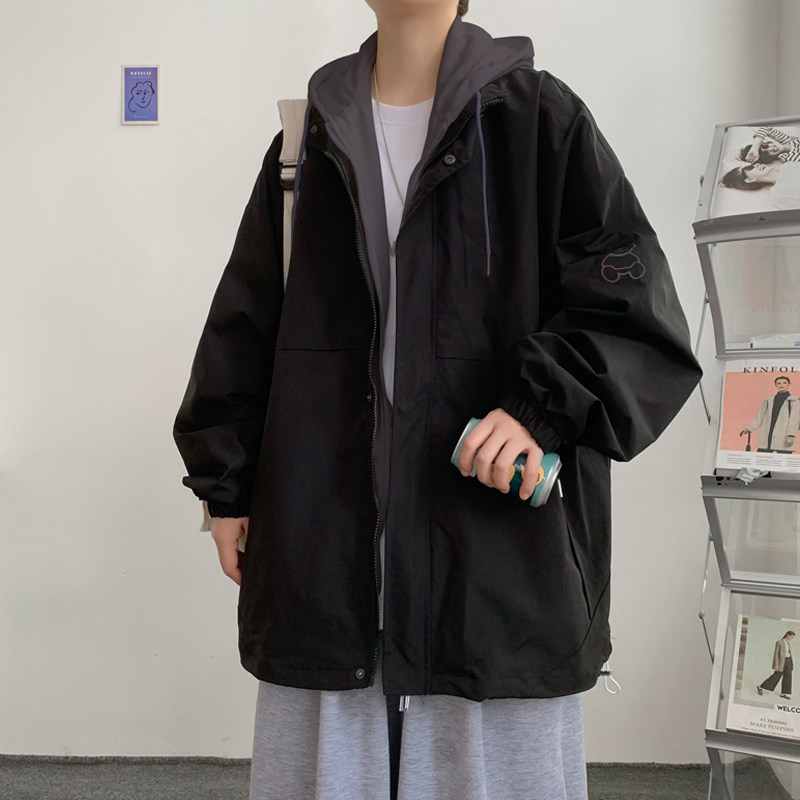 假两件连帽工装外套港风中性风宽松夹克ins新款8J,男装夹克,电商A076
