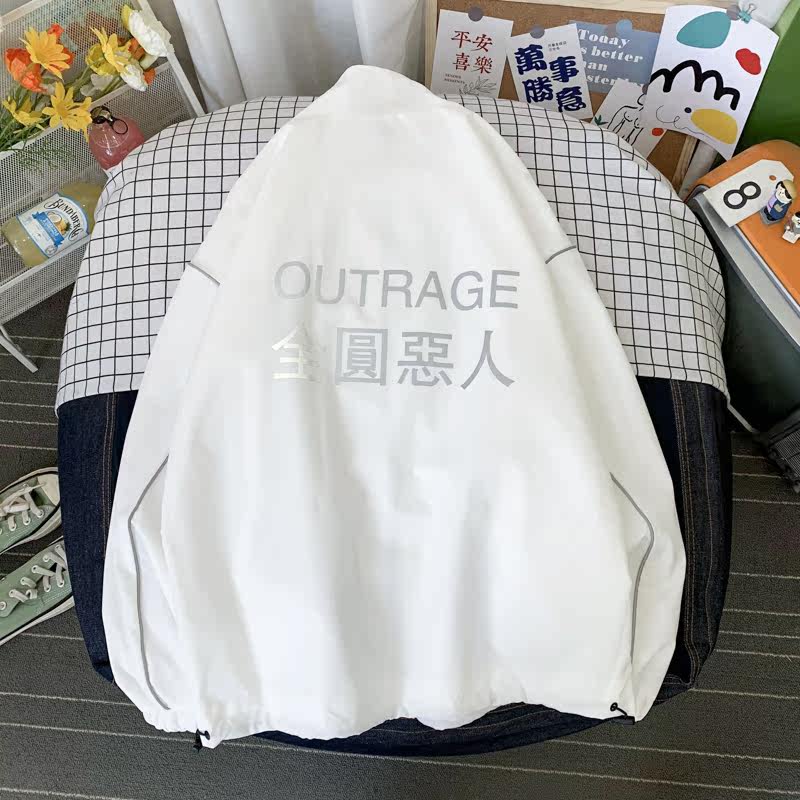 秋季夜光反光印花外套男ins港风潮流宽松大码情侣夹克6J图片