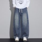 美式风工装牛仔裤男士宽松阔腿抽绳高街潮牌长裤子NZ6662-特P53，男装牛仔裤，电商A076