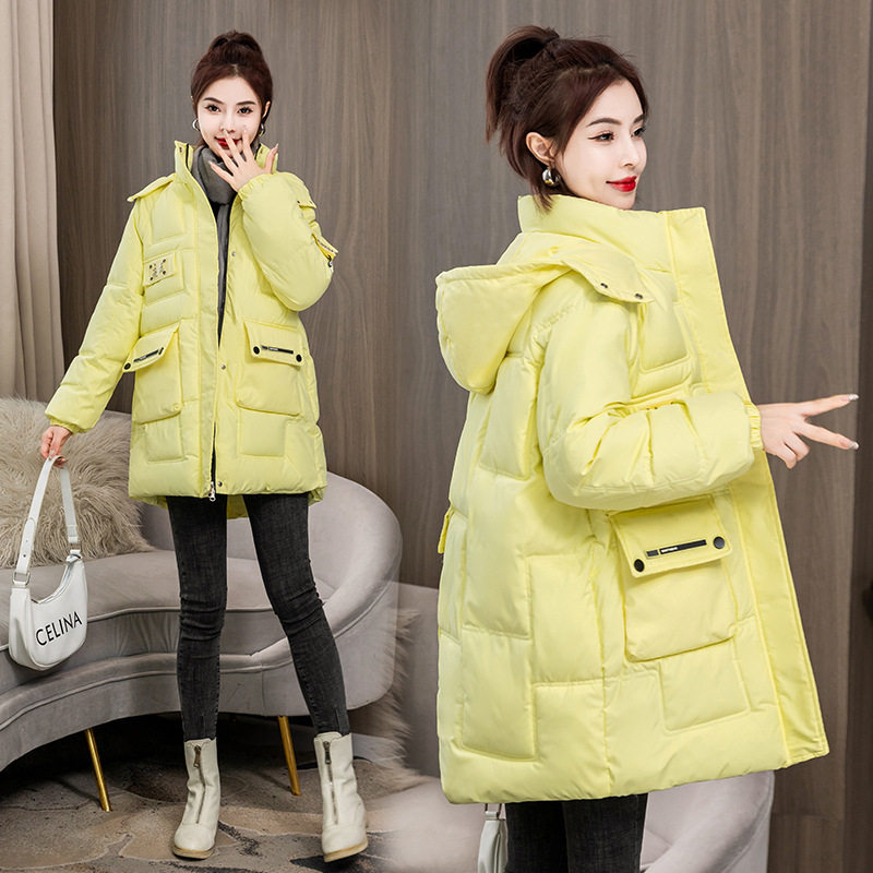 糖果色棉服女士中长款克莱因蓝秋冬潮流棉袄韩版宽松时尚棉衣