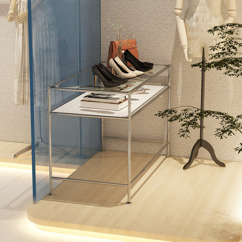 服装店饰品店展示桌中间摆放玻璃不锈钢展示台中岛陈列架美甲桌