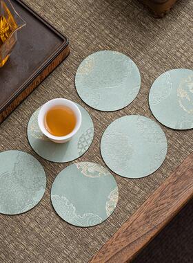 中式茶具织锦杯垫双面杯托布艺圆形隔热垫茶壶垫传统纹样茶道配件