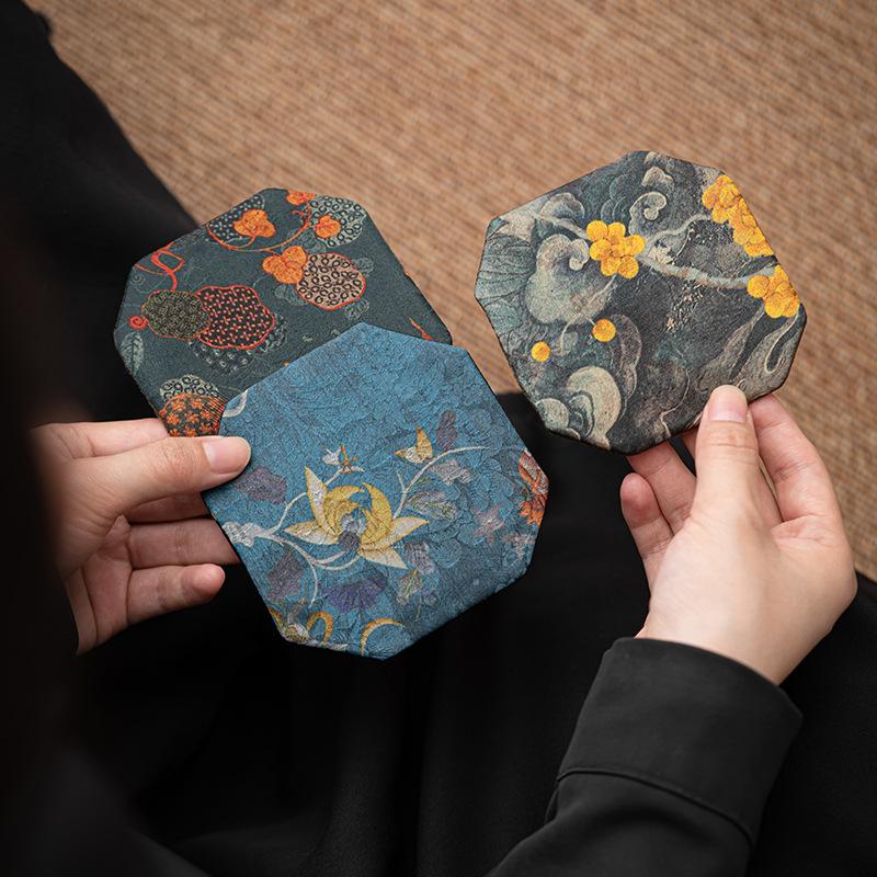 中式锦织茶杯托杯垫布艺棉麻壶