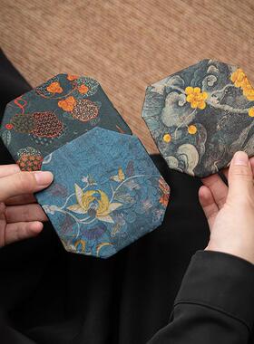 中式锦织提花茶杯垫布艺棉麻茶壶垫茶桌隔热香云纱小布垫茶道配件