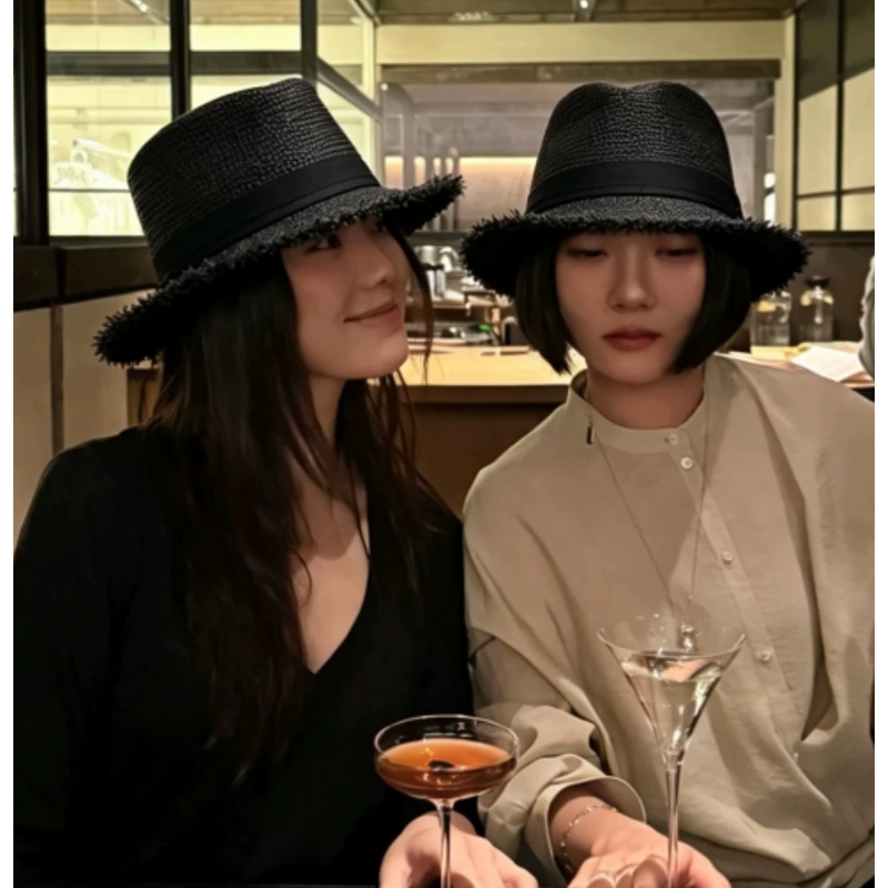 韩版透气礼帽纯色防晒沙滩帽户外出游爵士帽复古毛边草帽夏季遮阳