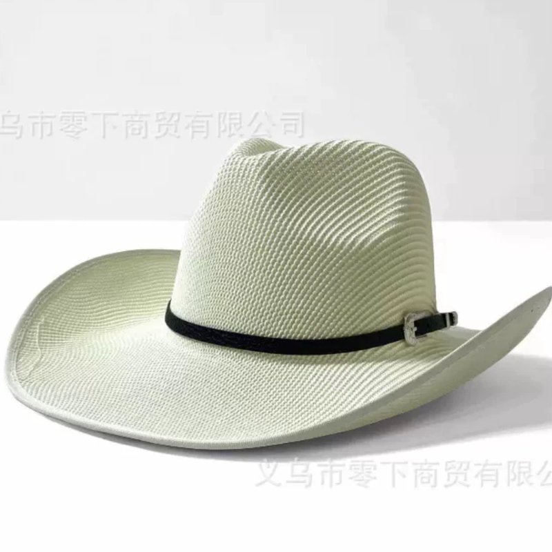 跨境新款一字顶草帽欧美西部牛仔帽针织帽弯檐大檐帽子皮带