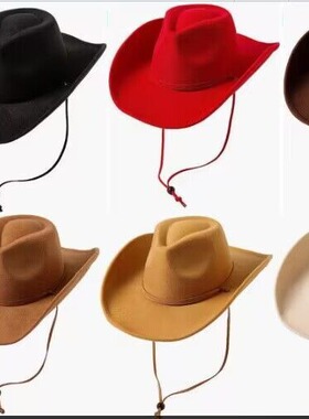 欧美秋冬新款时尚休闲防风绳翘边大檐毛呢牛仔帽户外保暖礼帽潮