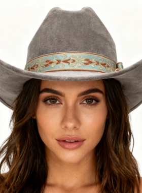 新款蝴蝶结弯檐礼帽麂皮绒男女士情侣帽西部牛仔礼帽表演用爵士