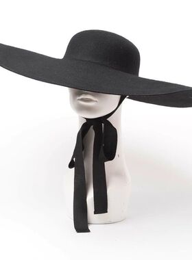 欧美英伦复古圆顶大帽檐绑带礼帽秋冬时尚毛毡舞台造型礼帽潮