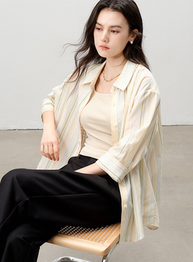 Next Weekend「冰沙」加州假日系列 条纹七分袖衬衫