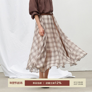 Next Weekend「落日」加州假日系列 垂坠宽松格纹半裙