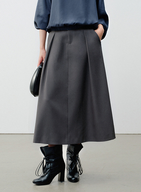 NextWeekend「信纸」通勤秋冬灰色百搭显瘦A字半身裙伞裙