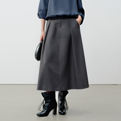 NextWeekend「信纸」通勤秋冬灰色百搭显瘦A字半身裙伞裙