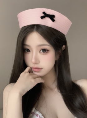 粉色水手帽海军风贝雷帽可爱甜美少女护士帽cos万圣节圆顶帽发饰