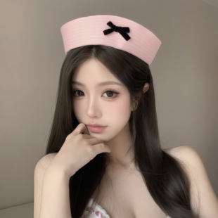 粉色水手帽海军风贝雷帽可爱甜美少女护士帽cos万圣节圆顶帽发饰