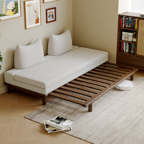 司朴中古风伸缩抽拉实木沙发床