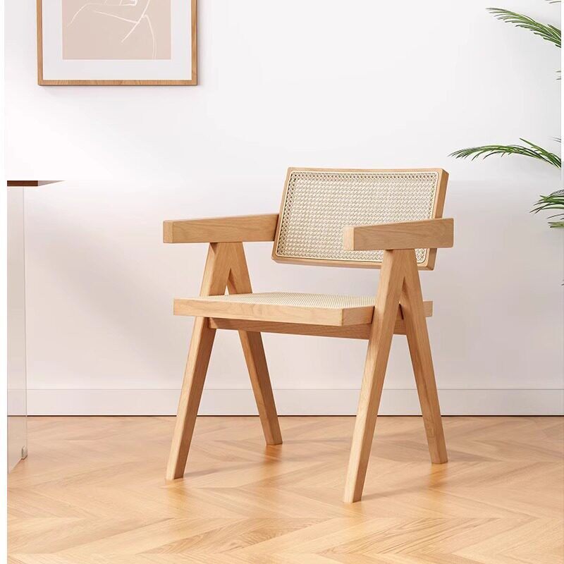 司朴北欧日式原木实木白蜡木餐椅轻奢实木餐椅藤编椅子昌迪加尔椅