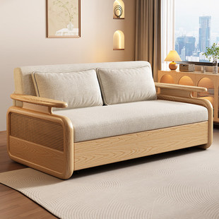 司朴北欧新款实木沙发床可伸缩折叠一体两用小户型推拉式沙发床