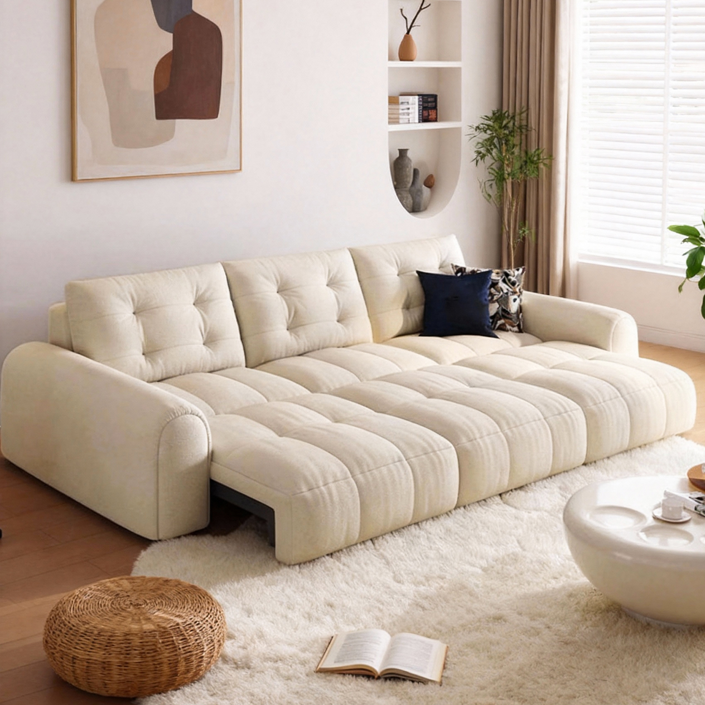 司朴奶油风电动功能布艺沙发床