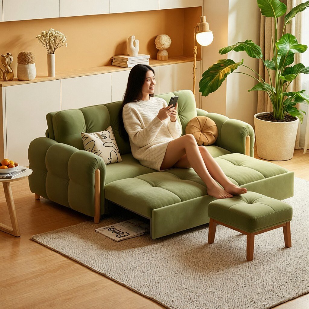 司朴小户型阳台书房伸缩抽拉折叠松果沙发床多功能奶油风布艺沙发