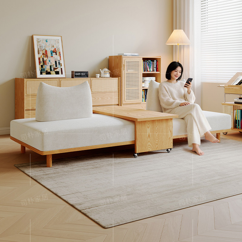 司朴日式原木奶油风榻榻米实木沙发民宿客厅可拆洗豆腐块布艺沙发