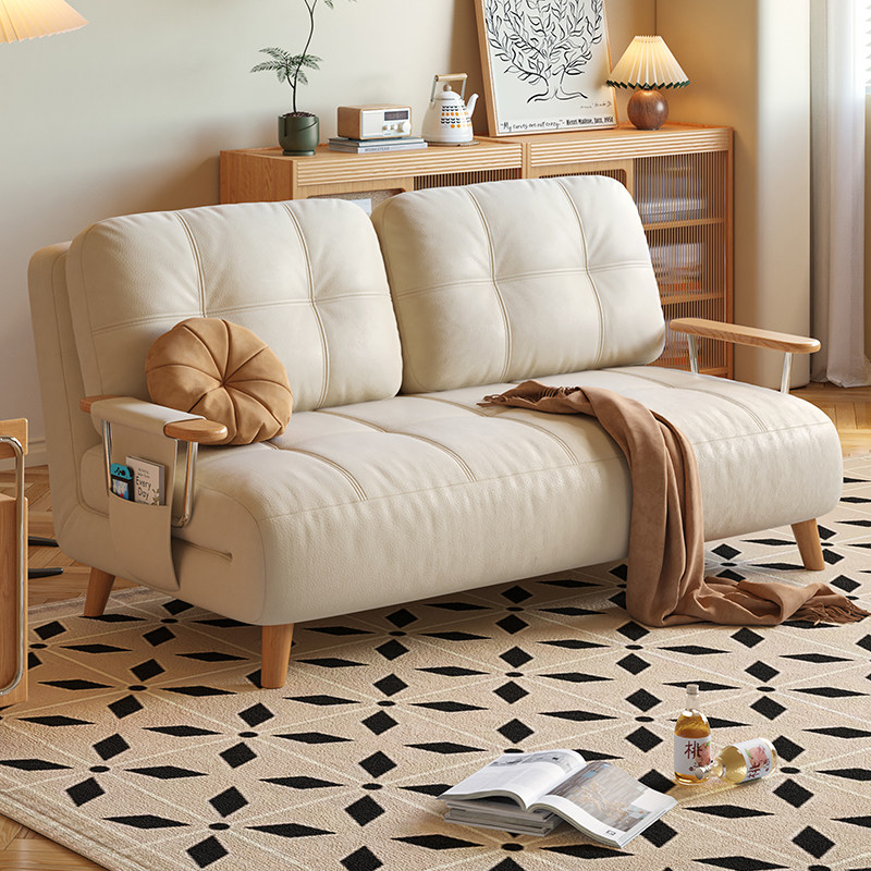 司朴奶油风芬迪沙发床原木小户型家用多功能折叠伸缩双人沙发床