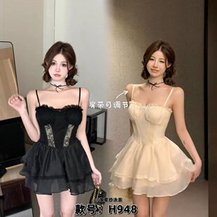 海边度假泳衣女性感辣妹仙女温泉连体平角保守这肚性感蕾丝泳装