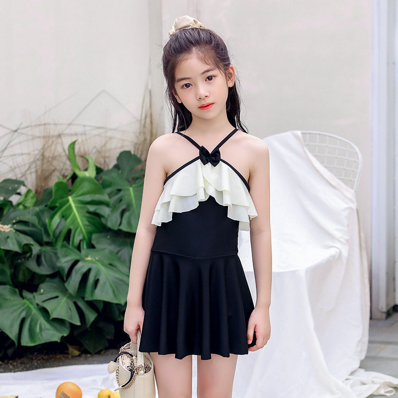 女童中大童学生连体泳衣女宝宝温泉裙式荷叶边小女童可爱公主807